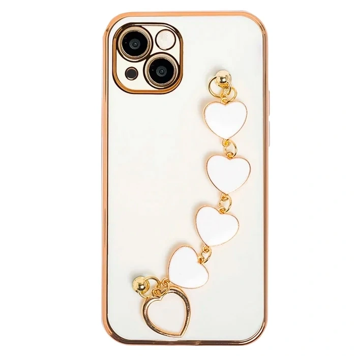 Ally iPhone 13 6.1inç Kılıf Kalp Bileklik Tutuculu Lüx Silikon Askılı Kılıf-(5775)