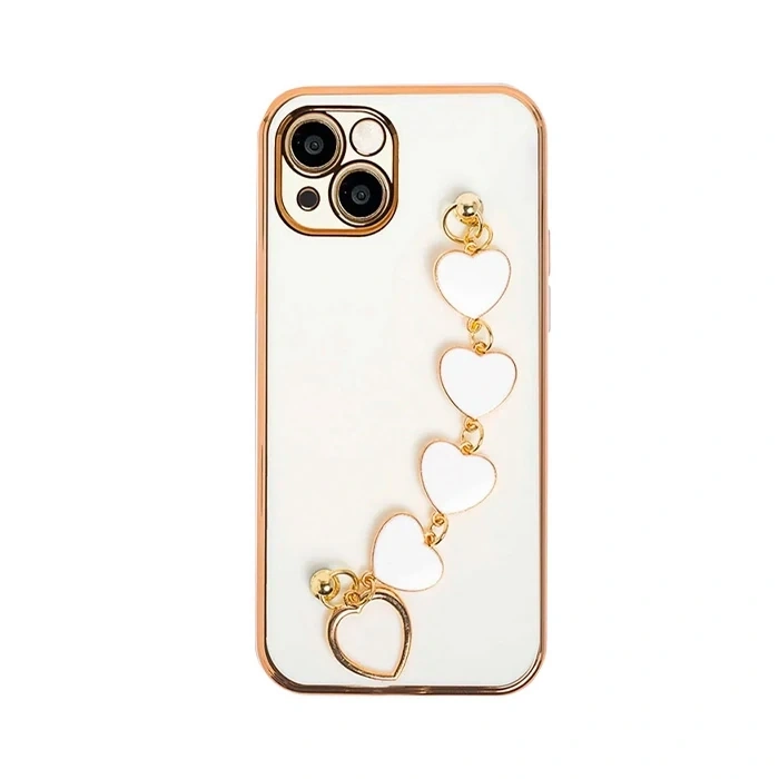 Ally iPhone 13 Mini 5.4inç Kılıf Kalp Bileklik Tutuculu Lüx Silikon Askılı Kılıf-(5775)