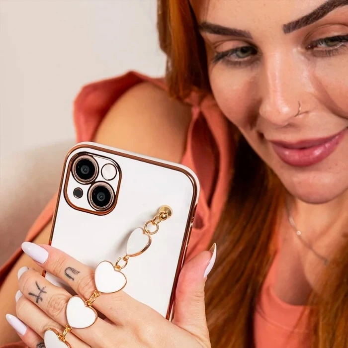 Ally iPhone 13 Mini 5.4inç Kılıf Kalp Bileklik Tutuculu Lüx Silikon Askılı Kılıf-(5775)