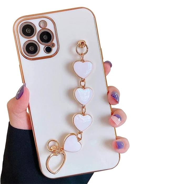 Ally iPhone 13 Pro 6.1inç Kılıf Kalp Bileklik Tutuculu Lüx Silikon Askılı Kılıf-(5775)