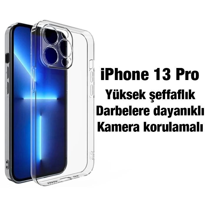 Ally iPhone 13 Pro 6.1inç Kılıf Kamera Korumalı Ultra İnce Şeffaf Silikon Kılıf-(5775)