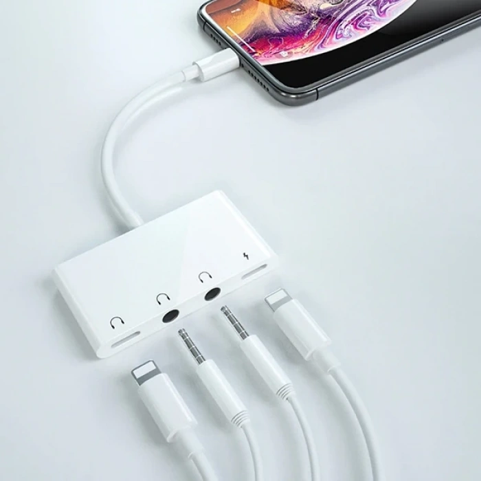 ALLY İPhone 14-13-12-11 4in1 Otg Ses Adaptörü Çift DC 3.5MM Jack-(5775)