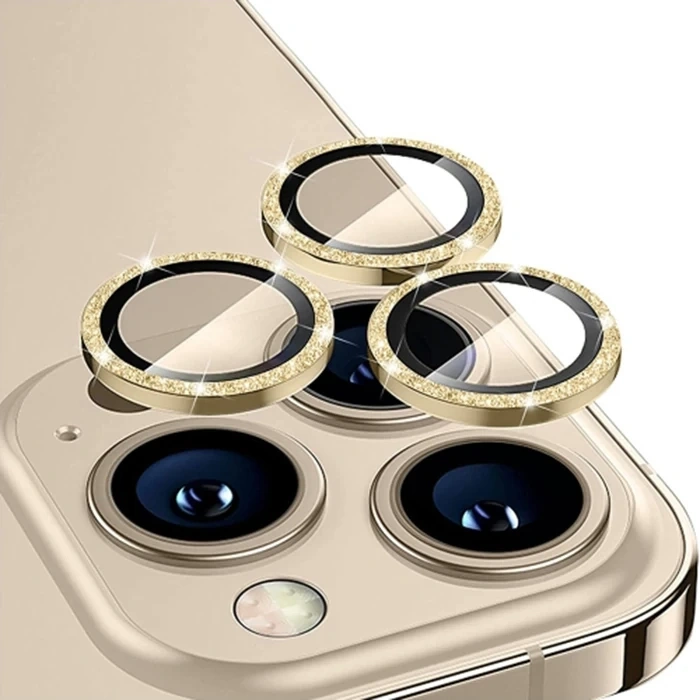 ALLY iPhone 14 Pro-14 Pro Max Diamond Taş İşlemeli Alüminyum Alaşımlı Kamera Lens Koruyucu-(5775)