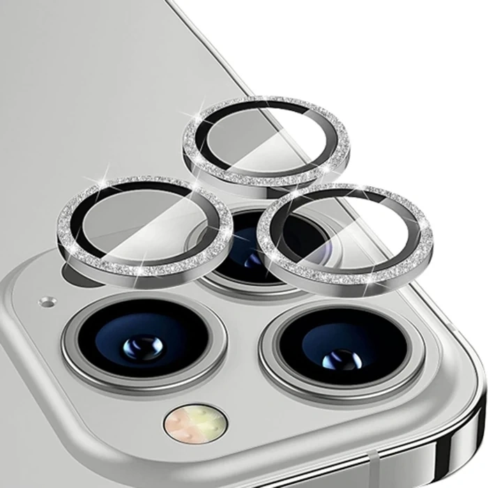 ALLY iPhone 14 Pro-14 Pro Max Diamond Taş İşlemeli Alüminyum Alaşımlı Kamera Lens Koruyucu-(5775)