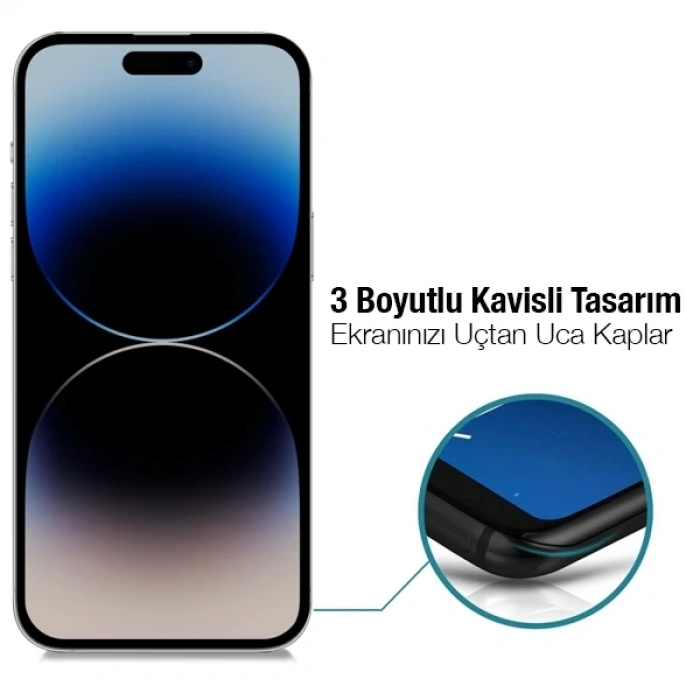 ALLY İPhone 14 Pro 6.1 3D Full Privacy Gizlilik Cam Ekran Koruyucu Anti-Spy-(5775)