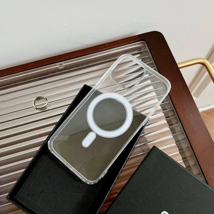 ALLY iPhone 15 Pro Max Magsafe Uyumlu Manyetik Şeffaf Silikon Kılıf-(5775)