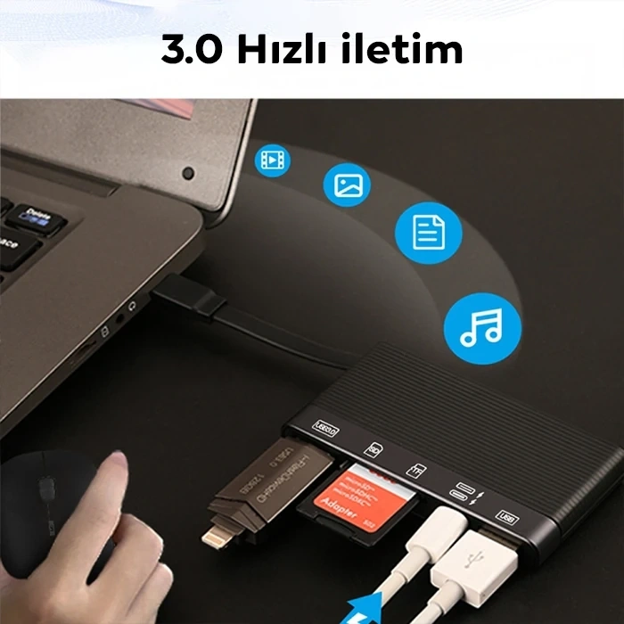 ALLY NK-1048HD 6in1 USB + Type-C + Lightning + SD-TF Kart Okuyucu Çevirici Adaptör-(5775)