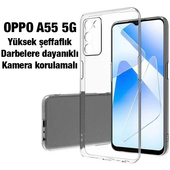 Ally OPPO A55 5G Kılıf Kamera Korumalı Ultra İnce Şeffaf Silikon Kılıf-(5775)