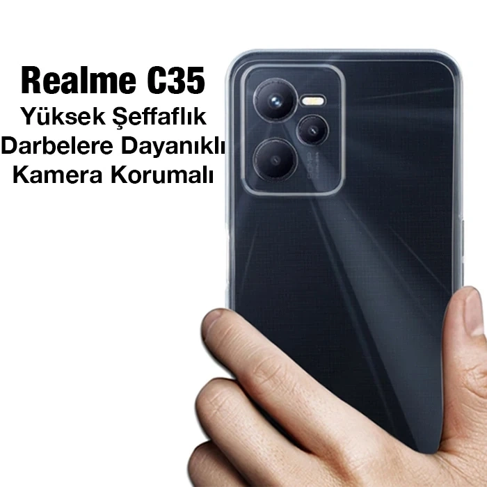 Ally Realme C35 Kılıf Kamera Korumalı Ultra İnce Şeffaf Silikon Kılıf-(5775)