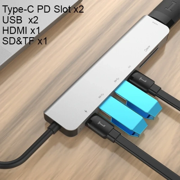 Ally Usb (Type-C to 7in1 Hdtv 2XUSB+PD) SD&TF Okuyucu Hub Adaptör Çoklayıcı-(5775)
