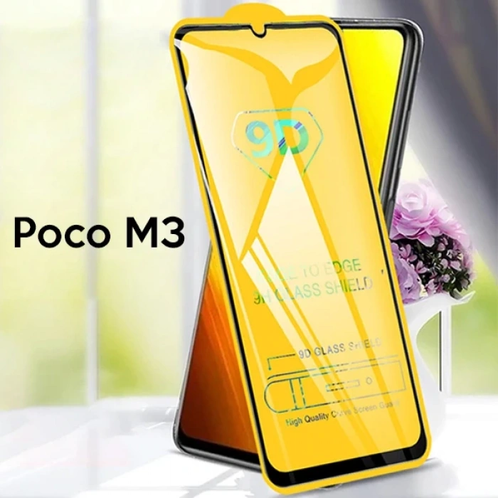 ALLY Xiaomi Poco M3  9D Full Glue Tempered Cam Ekran Koruyucu-(5775)