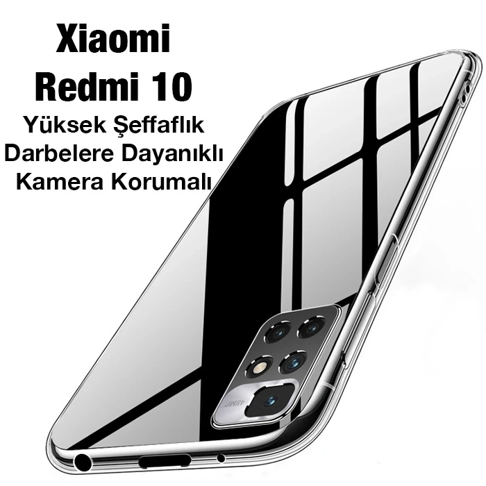 Ally Xiaomi Redmi 10 Kılıf Kamera Korumalı Ultra İnce Şeffaf Silikon Kılıf-(5775)