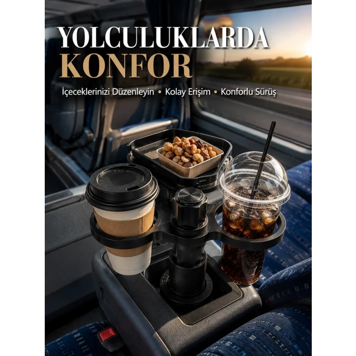 Araç Bardaklık Genişletici Çift Bardak Tutucu ve Tepsili Düzenleyici