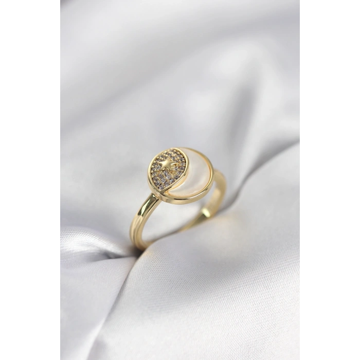 Ay Yıldız Model Gold Renk Zirkon Taşlı Kadın Yüzük 5886