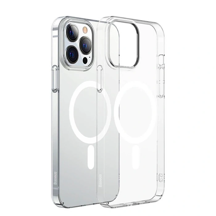 Baseus Crystal iPhone 13 Pro Magsafe Silikon Kılıf + Tempered Ekran Koruyucu Set-(5775)