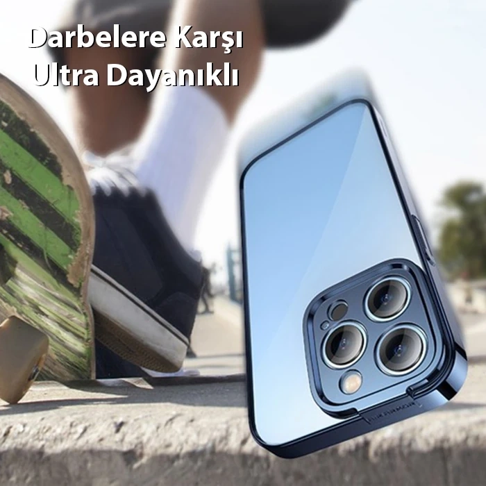 Baseus Glitter iPhone 14 Pro Max 6.7 Renkli Kenar Silikon Kılıf + Tempered Ekran Koruyucu Set-(5775)