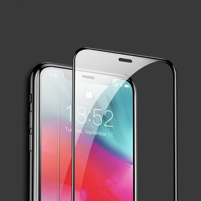 Baseus İPhone 11 Pro 3D Full Kaplama Kırılmaz Cam Koruyucu Tempered Glass Screen Protector-(5775)