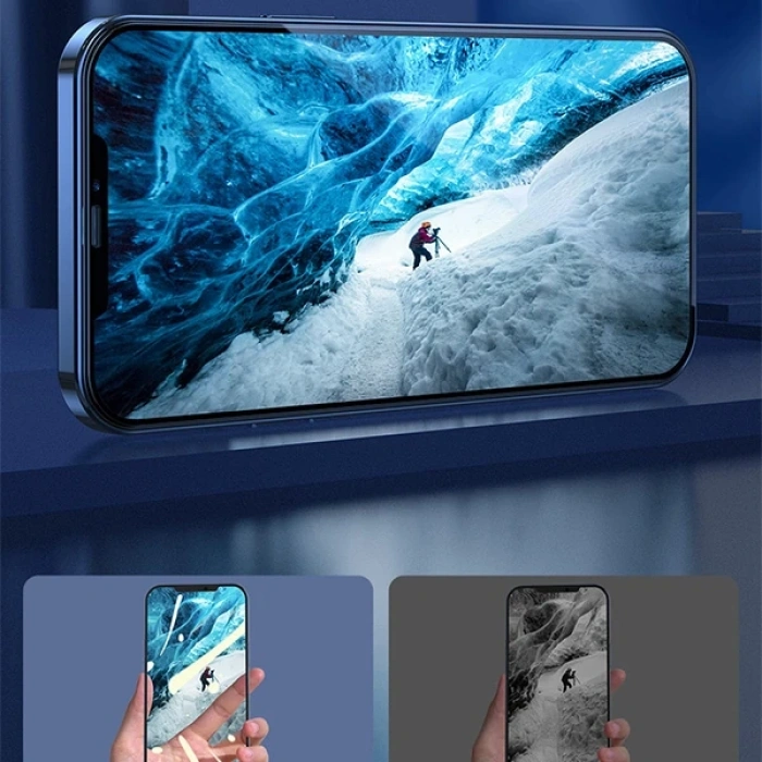 Baseus İPhone 12/12 Pro 6.1 Ekran Koruyucu 0.3MM Full Anti Blue Light Tempered Cam Ekran Koruyucu 2A-(5775)