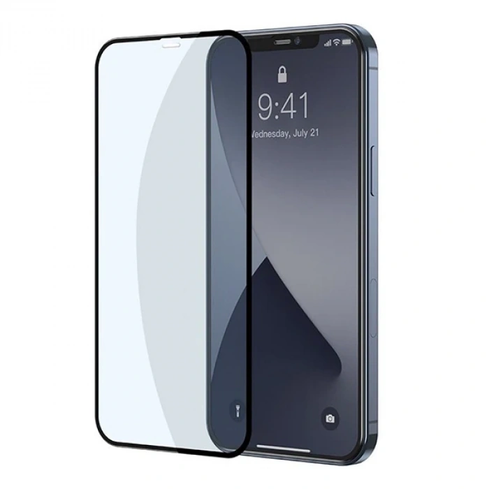 Baseus İPhone 12 Mini 5.4 0.3MM Full Anti Blue Light Tempered Cam Ekran Koruyucu 2Adet Set-(5775)