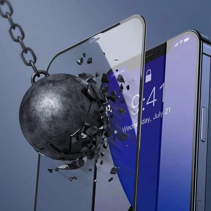 Baseus İPhone 12 Mini 5.4 0.3MM Full Anti Blue Light Tempered Cam Ekran Koruyucu 2Adet Set-(5775)