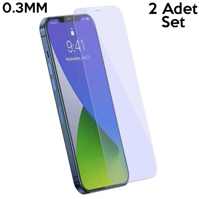 Baseus İPhone 12 PRO Max 6.7  0.3mm Antiblue Light Tempered Cam Ekran Koruyucu 2Adet-(5775)