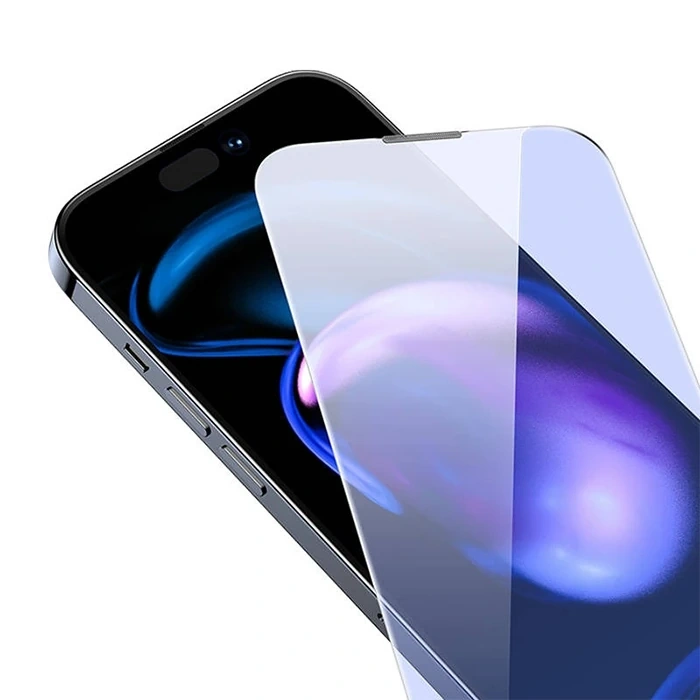 Baseus iPhone 15 Plus Full Koruma Anti Mavi Işık Tempered Cam Ekran Koruyucu 2 Adet Set-(5775)
