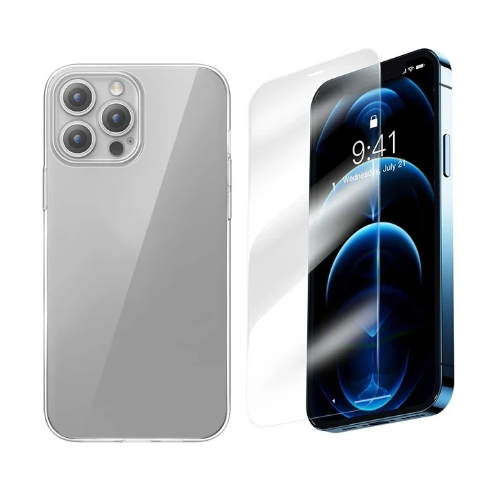 Baseus iPhone 15 Pro Corning Serisi Silikon Kılıf + Tempered Ekran Koruyucu Set-(5775)