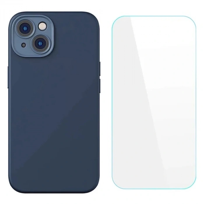 Baseus Liquid Silica Gel iPhone 14 6.1 Silikon Kılıf + Tempered Ekran Koruyucu Set-(5775)
