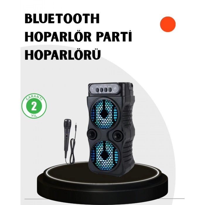 Bluetooth Bağlantılı Taşınabilir Hoparlör – LED Işıklı FM Radyolu Mikrofon Girişli