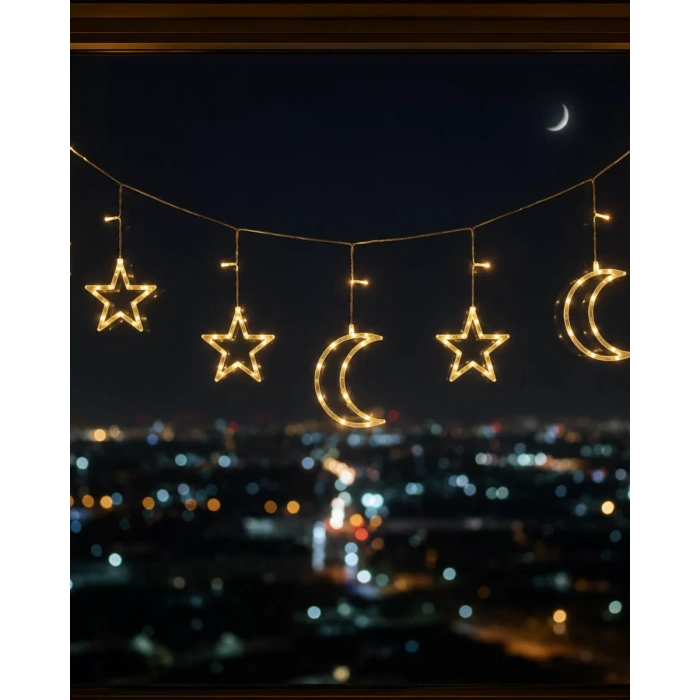 Büyük Ay Yıldız LED Ramazan Süsü Sıcak Beyaz Dekoratif Işık