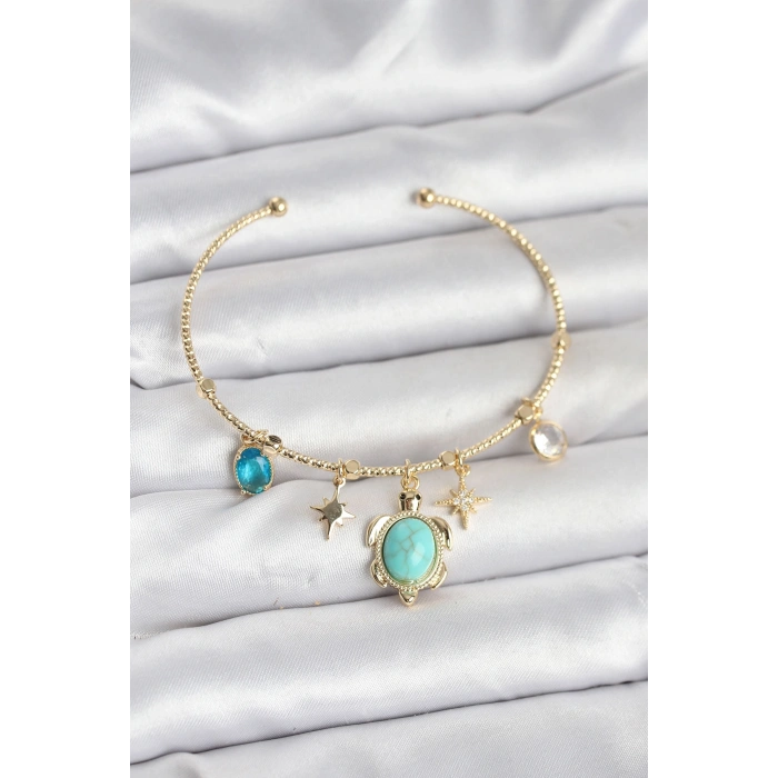Caretta Caretta Charmlı Gold Renk Kadın Bileklik 5886