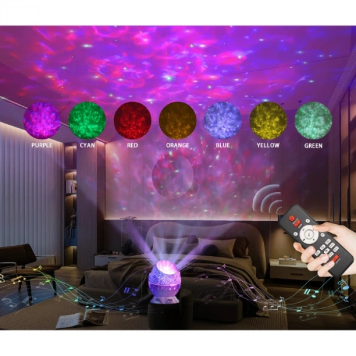 Çatlak Dinozor Yumurtası Tasarımlı Projektörlü Gece Lambası Bluetooth Özellikli