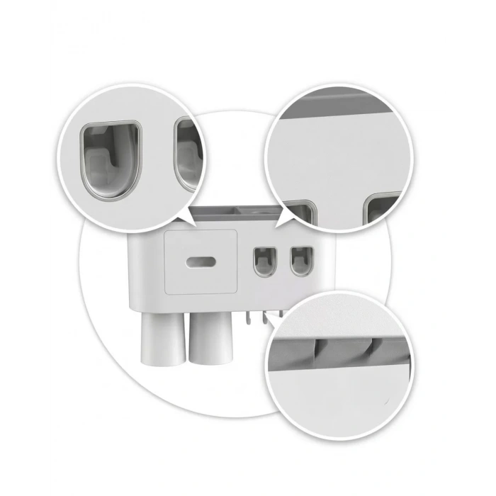Çift Dispenserli Diş Macunu Sıkacağı 6 Fırçalık Bardaklı Banyo Organizer