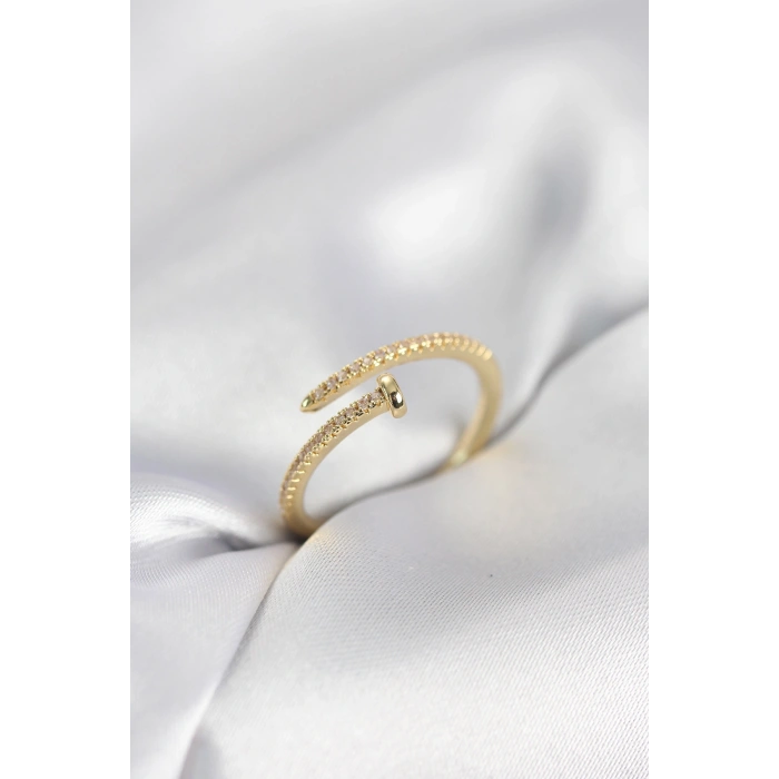 Çivi Model Zirkon Taşlı Gold Renk Kadın Yüzük 5886