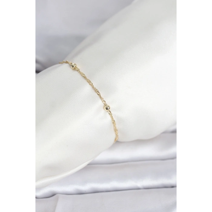 CM 14K Gold Renk Burgu Topçuk Model Kadın Bileklik 5886