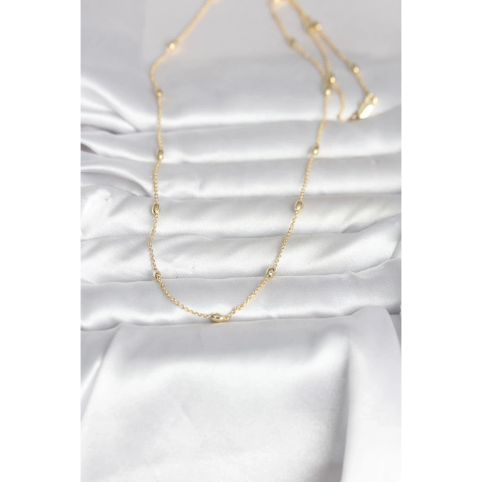 CM 14K Gold Renk Damla Topçuk Model Zincirli 60 cm Kadın Kolye 5886