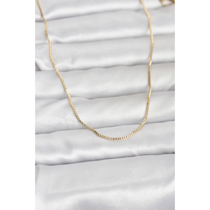 CM 14K Gold Renk İnce Kare Zincirli Model 60 cm Kadın Kolye 5886