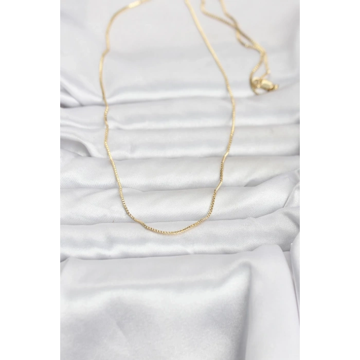CM 14K Gold Renk İnce Kare Zincirli Model 60 cm Kadın Kolye 5886