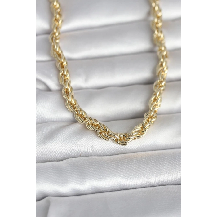 CM 14K Gold Renk Kalın Burgu Zincirli Model 60 cm Kadın Kolye 5886
