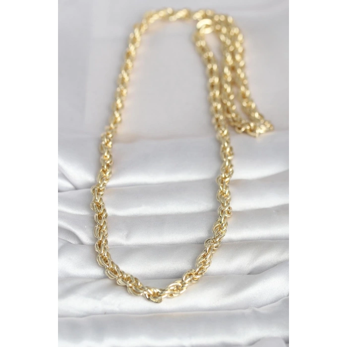 CM 14K Gold Renk Kalın Burgu Zincirli Model 60 cm Kadın Kolye 5886