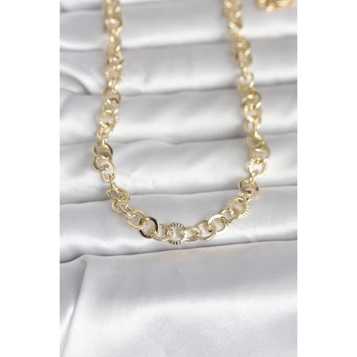 CM 14K Gold Renk Kalın Halka Zincirli 60 cm Kadın Kolye 5886