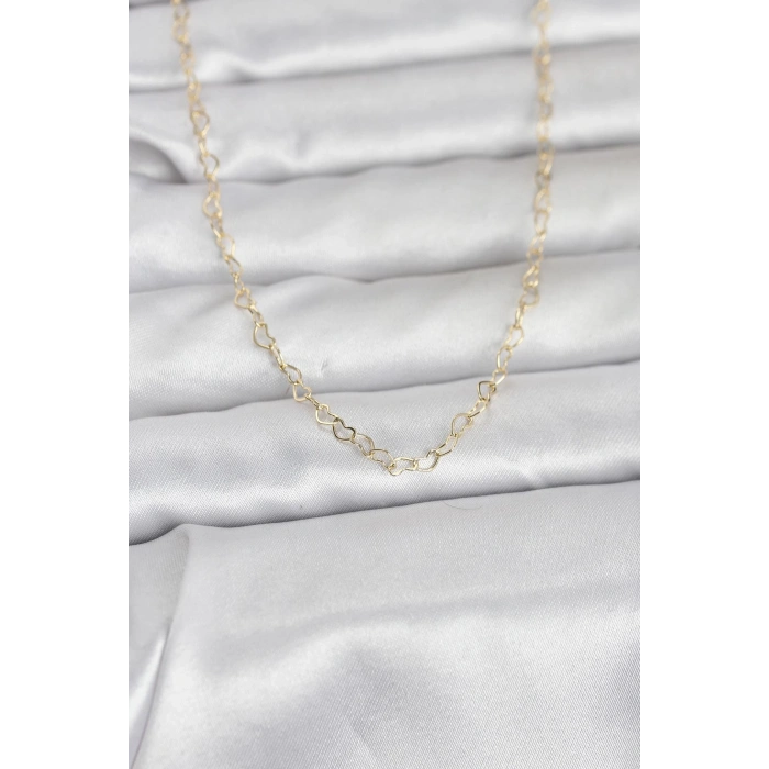 CM 14K Gold Renk Kalp Zincirli 60 cm Kadın Kolye 5886