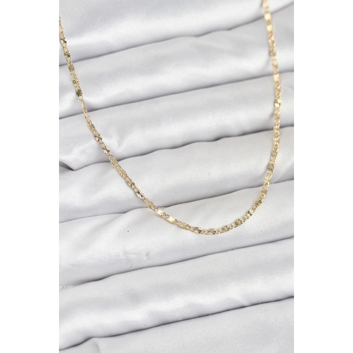 CM 14K Gold Renk Lazer İnce Zincirli Kadın Kolye 5886