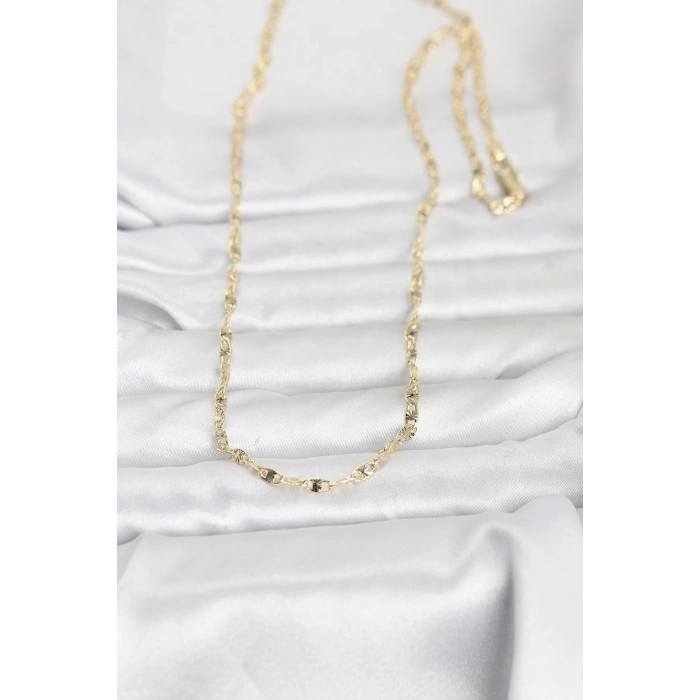 CM 14K Gold Renk Lazerli Gemici Zincir Model 60 cm Kadın Kolye 5886
