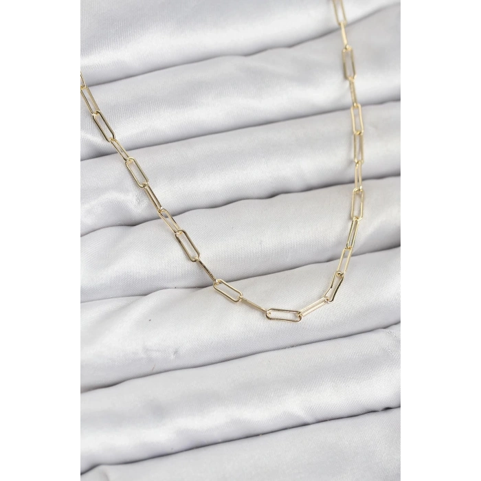 CM 14K Gold Renk Pirinç Ataç Zincir Kadın Kolye 5886