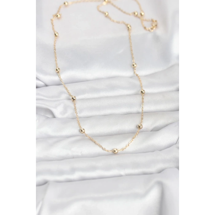 CM 14K Gold Renk Pirinç Top Zincirli 60 cm Kadın Kolye 5886