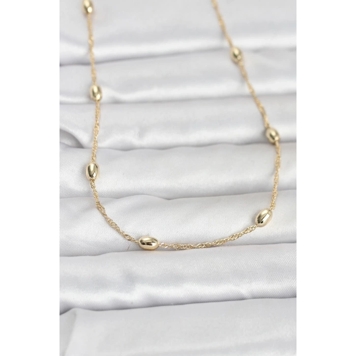 CM 14K Gold Renk Topçuklu Burgu Zincir Model 60 cm Kadın Kolye 5886