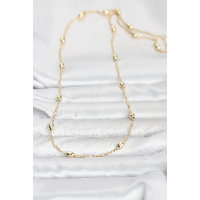 CM 14K Gold Renk Topçuklu Burgu Zincir Model 60 cm Kadın Kolye 5886