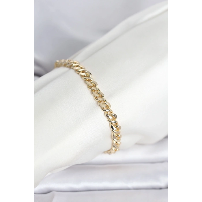 CM 14K Gold Renk Yassı Zincir Model Kadın Bileklik 5886