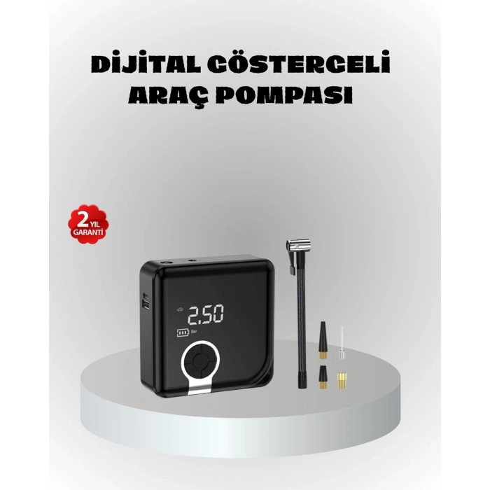 Dijital Ekranlı Şarjlı Hava Kompresörü 150 PSI Güçlü Motorlu